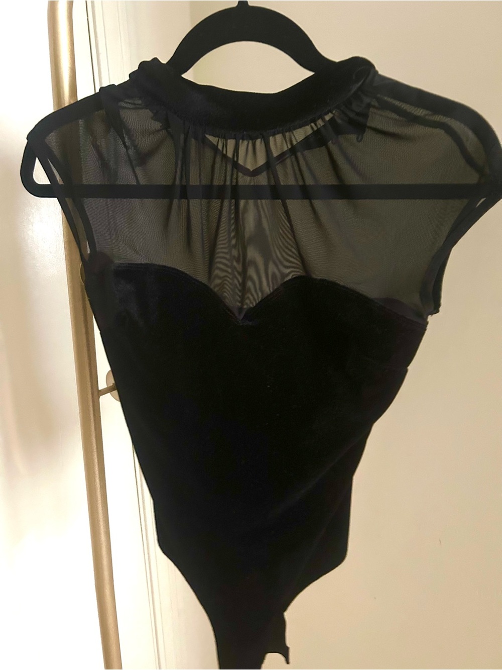 Vintage Flounce Black Velvet Sheer Mesh Mock Neck Top Goth Y2K Size M - Blouse